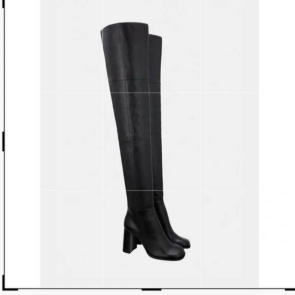 ABSOLUTELY NEW High-Heel Leather Over-the-Knee Boots - Black - Picture 1 of 7